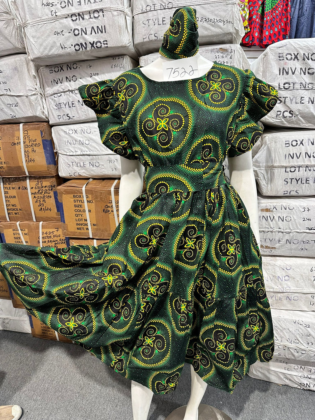 Dress "Green Black Yellow" - 7522