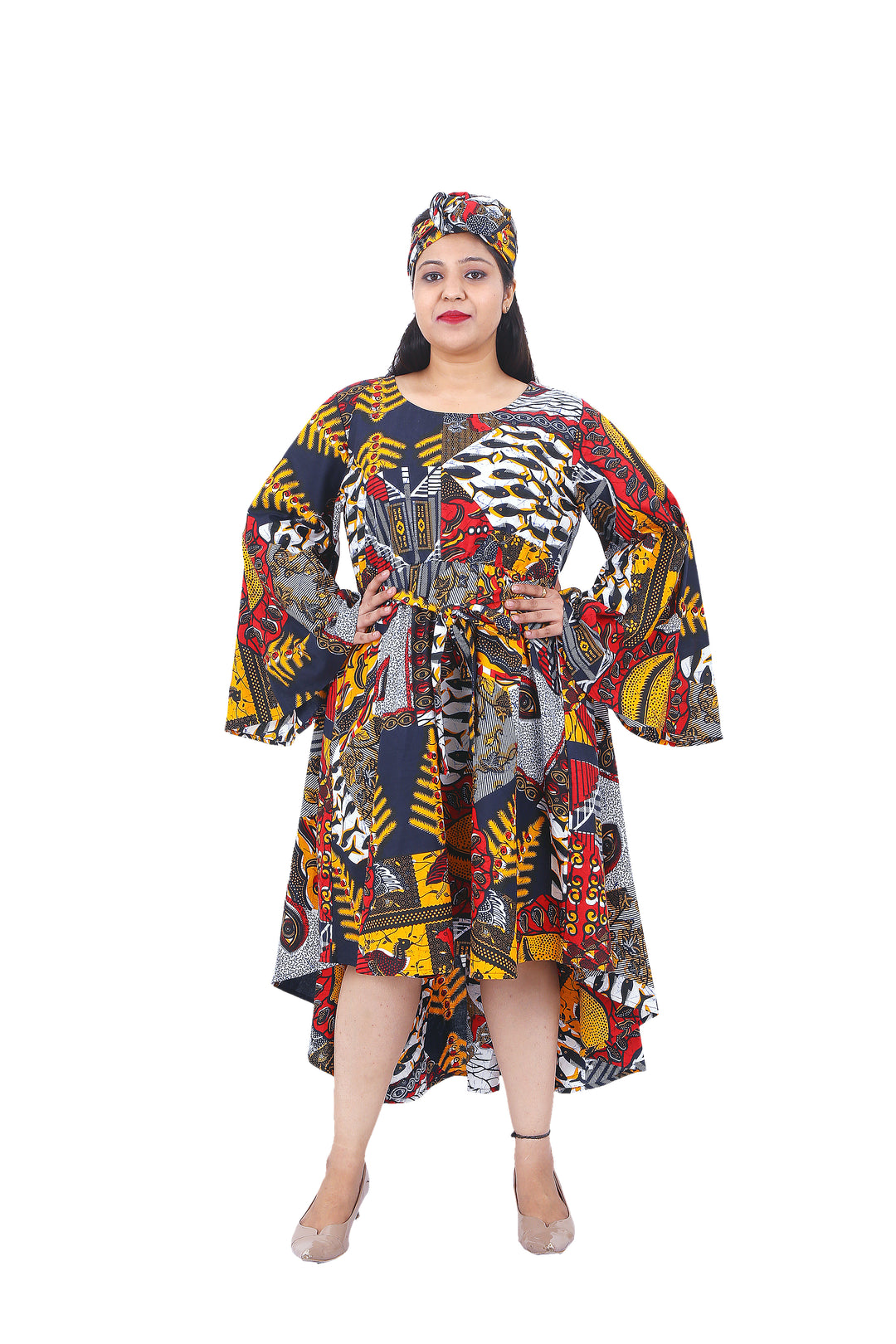 High-Low Dress "Navy, White, Yellow, Red"