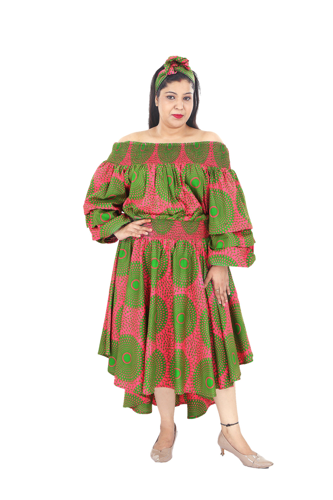 Drop shoulder Dress "Pink, Limegreen"