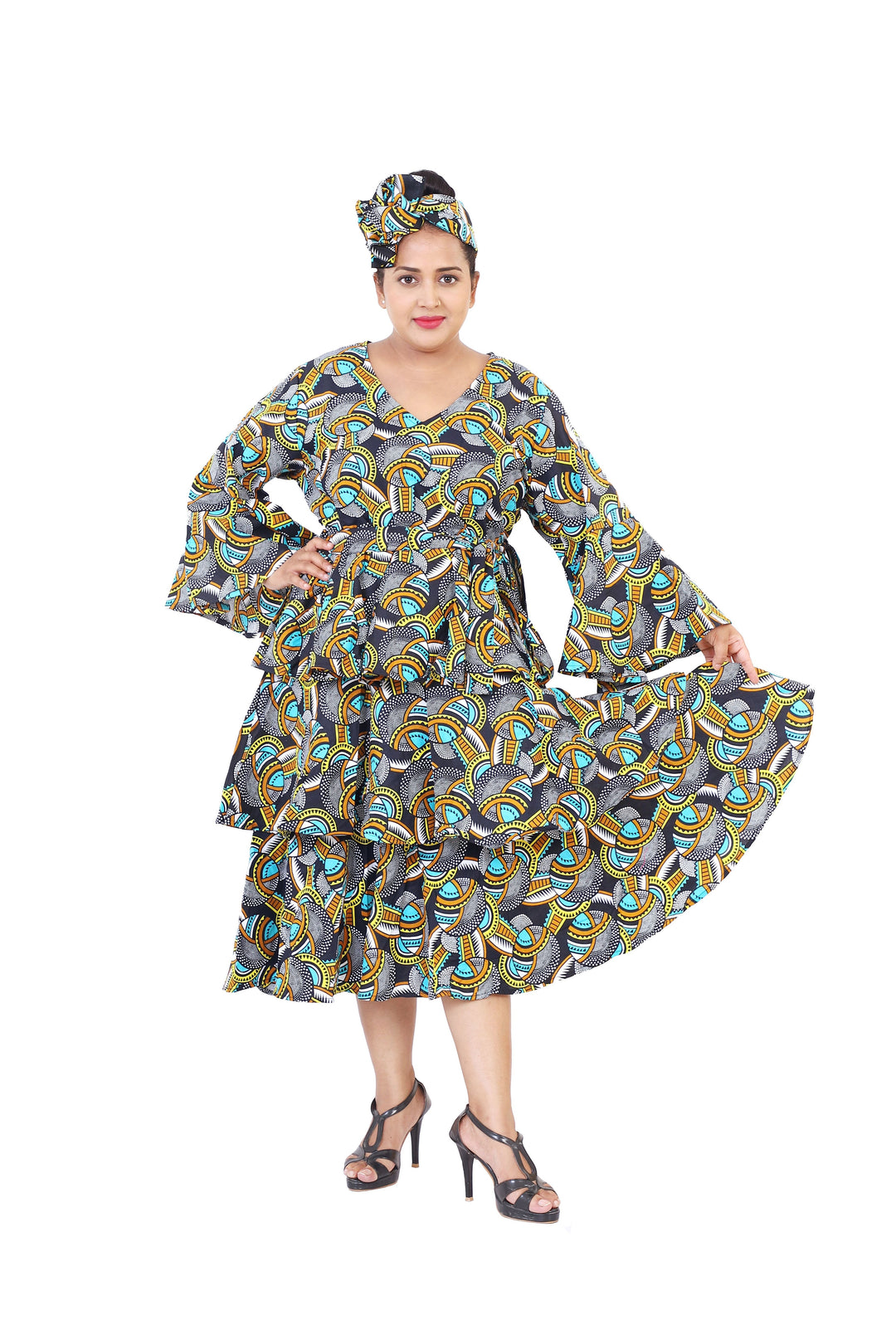 Three-Tier Ruffle Full Sleeve Dress
