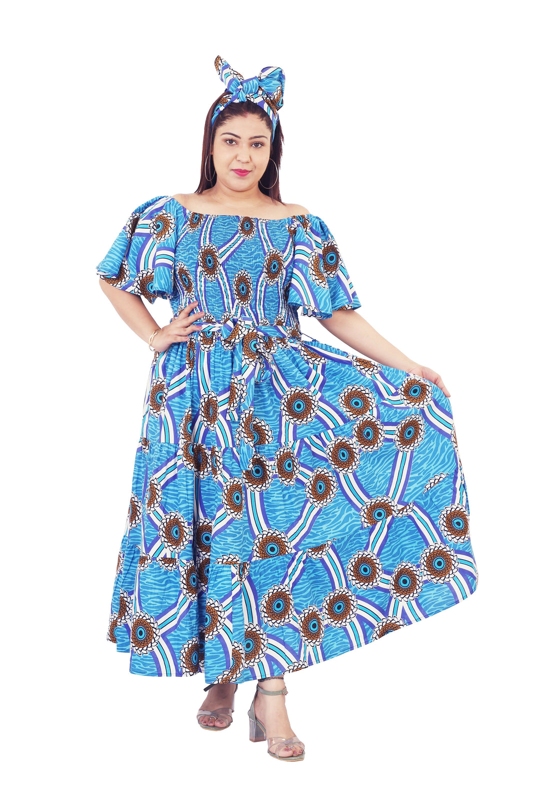 Short Sleeve Elastic Dress "Sky Blue"