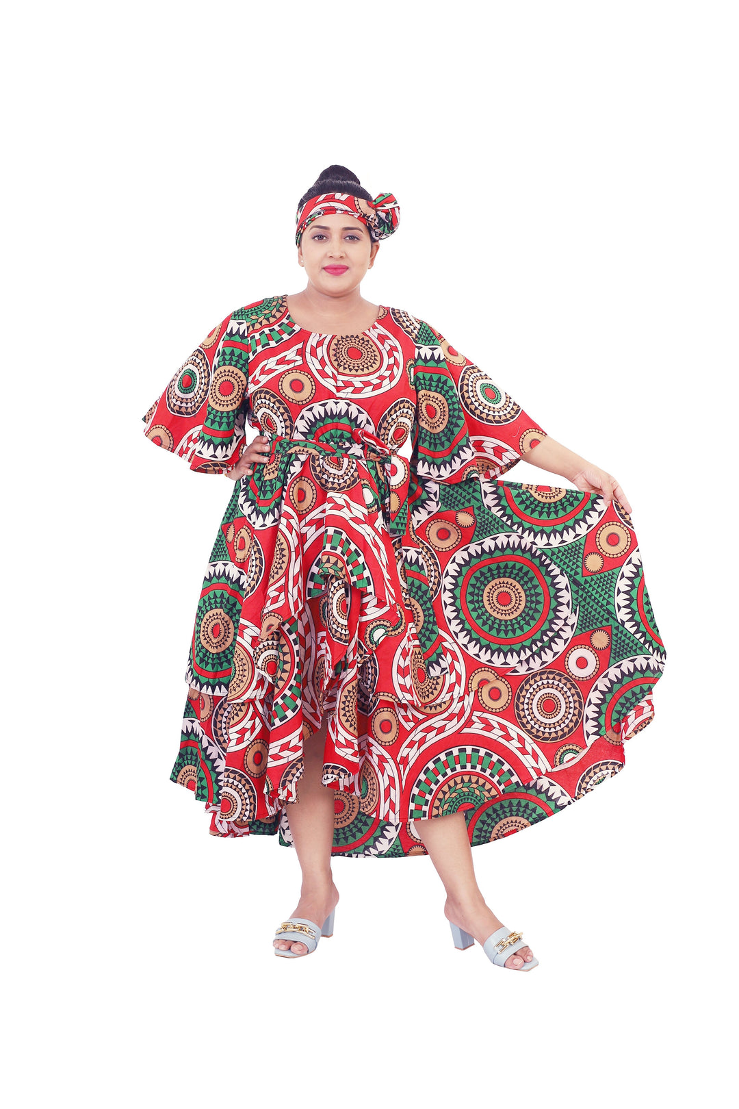 Butterfly Sleeve Dress "Red, Green, White"