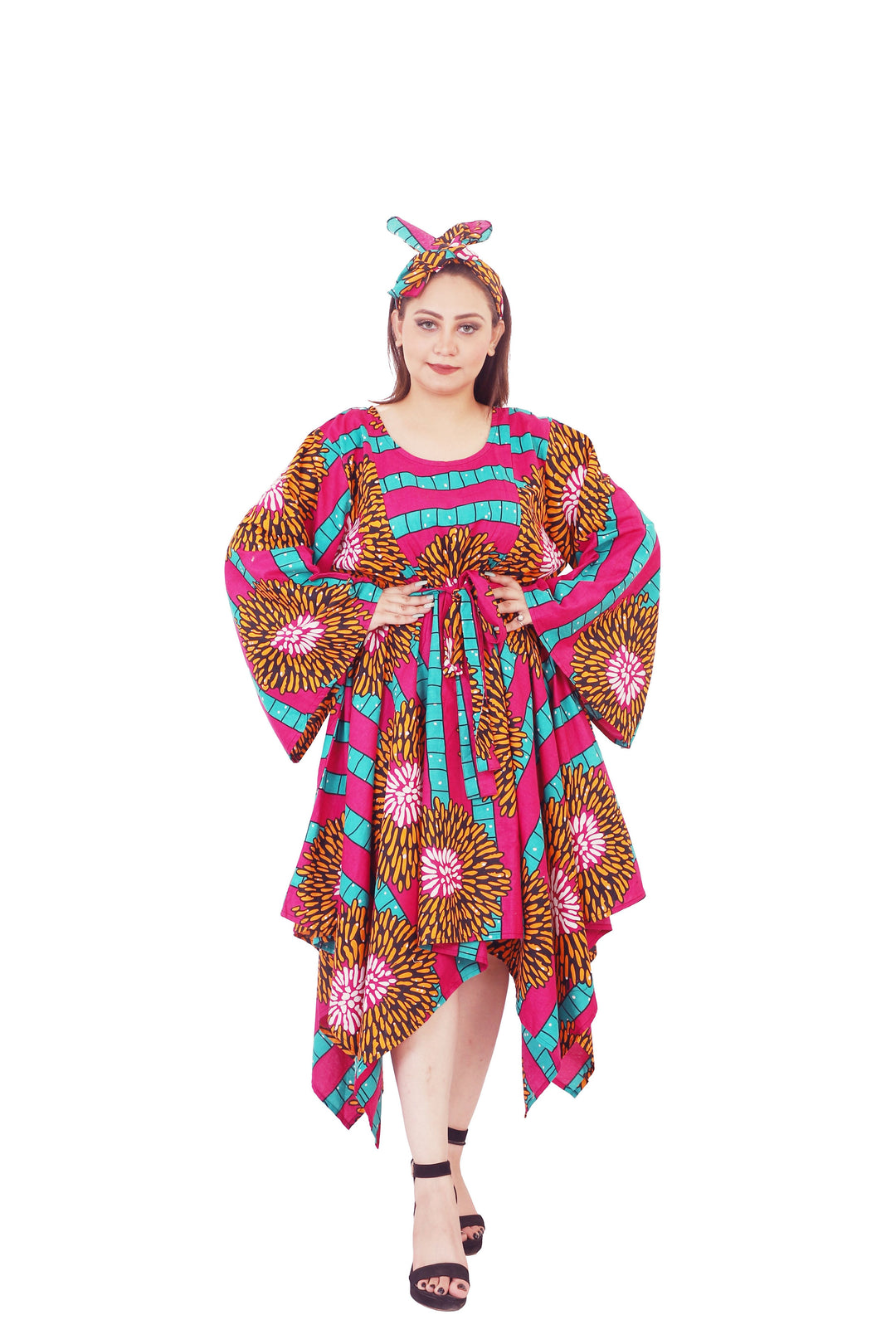 Bell Sleeve Dress "Fuchsia, Sky Blue, Gold"