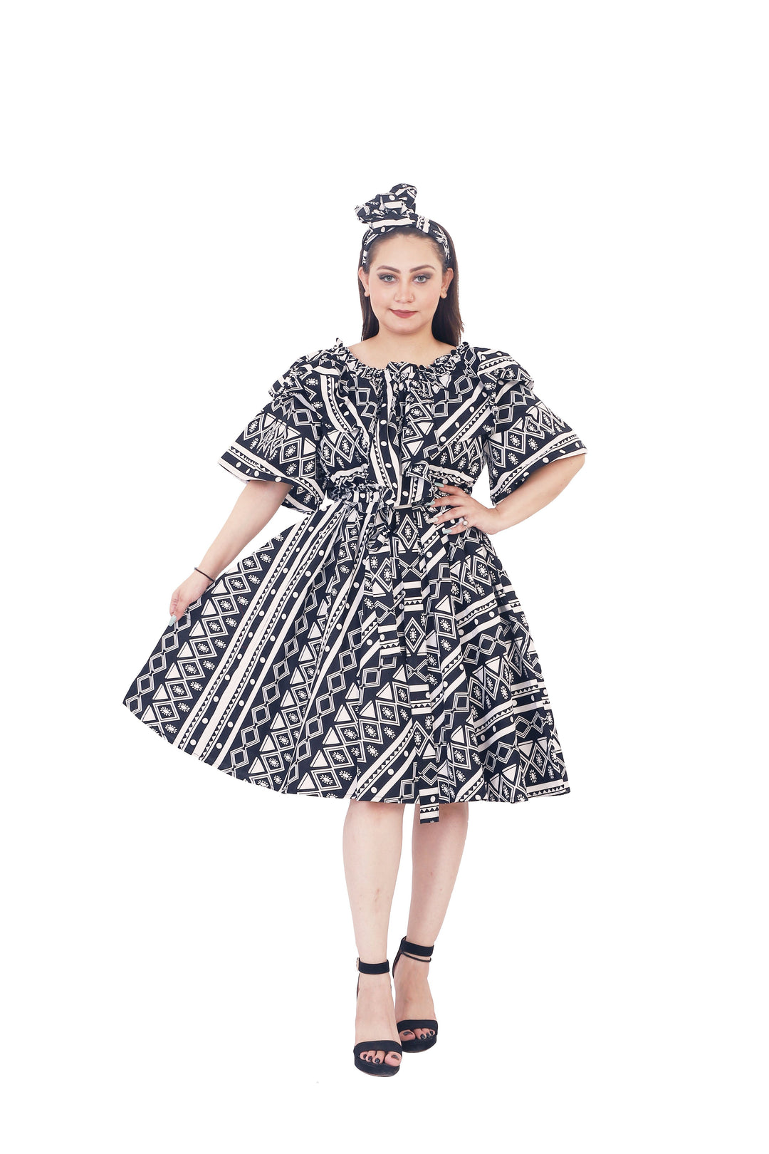 Balloon Short Dress "Black, White"