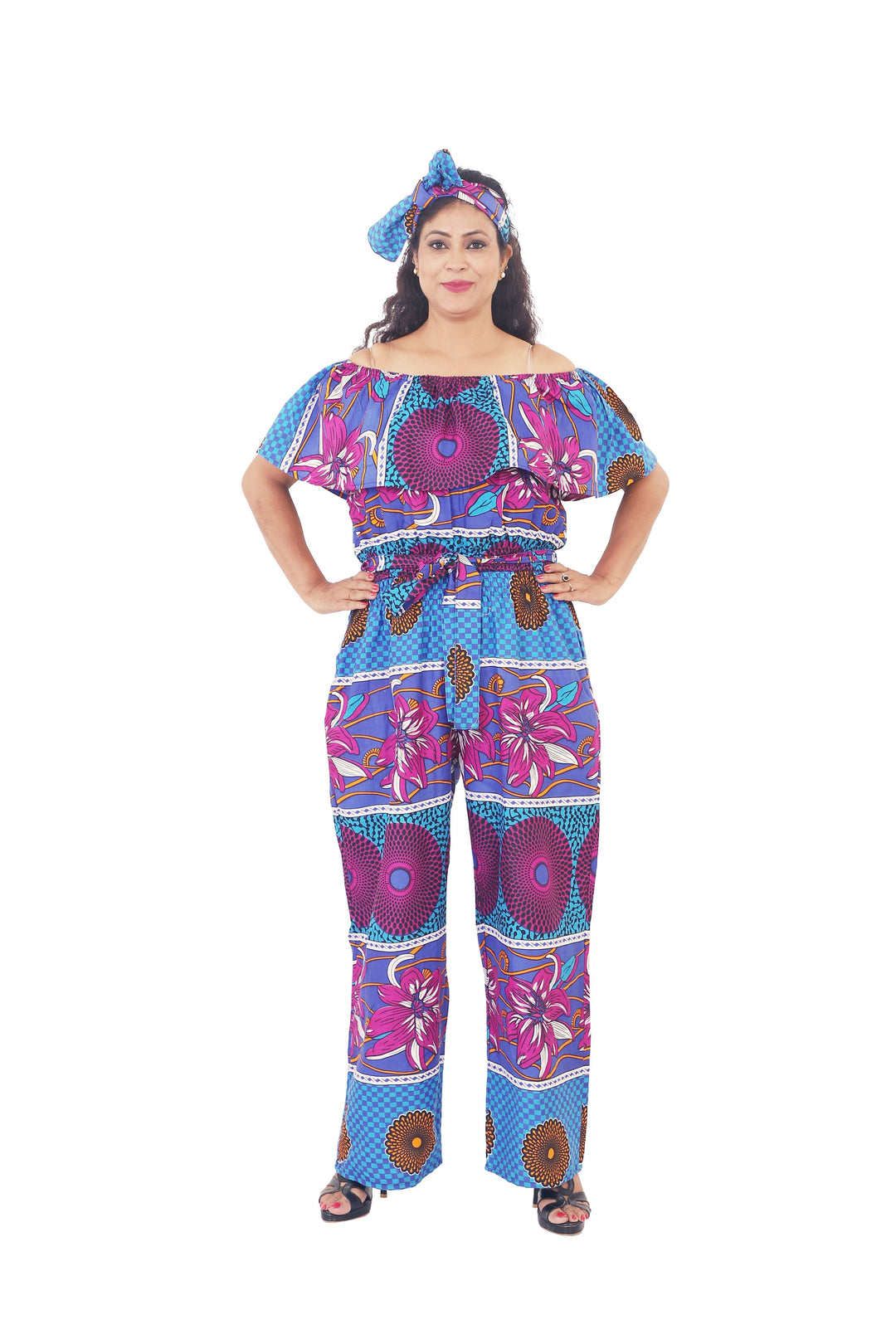 Off Shoulder Jumpsuit "Sky Blue, "Fuchsia"