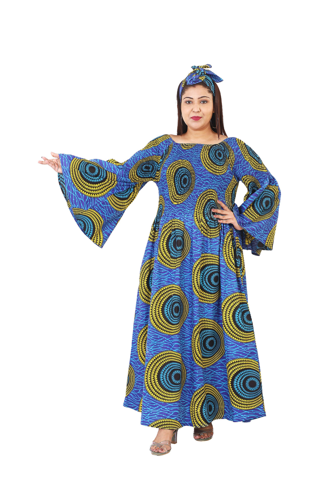 Elastic Long Dress "Blue, Yellow"