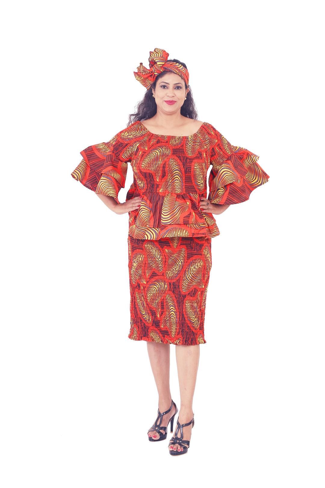 Three Piece Elastic Skirt Set "Burnt Orange"