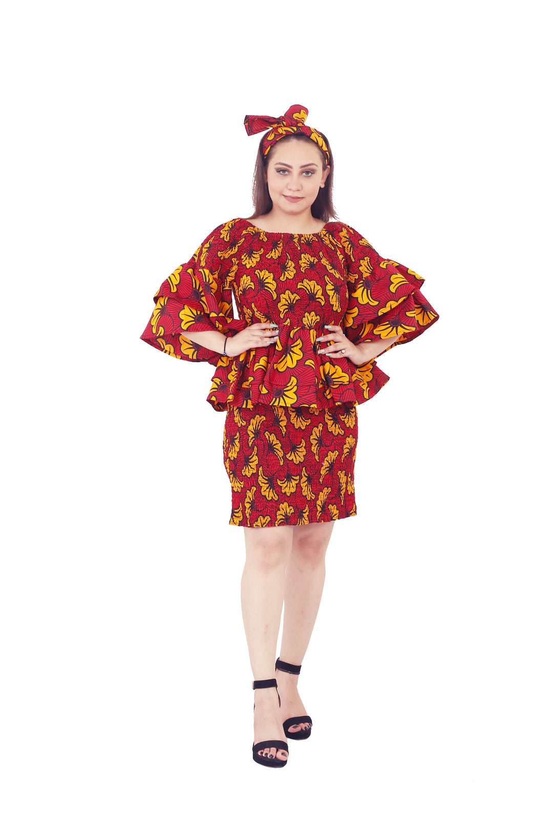 Three Piece Elastic Skirt Set "Blood Orange"