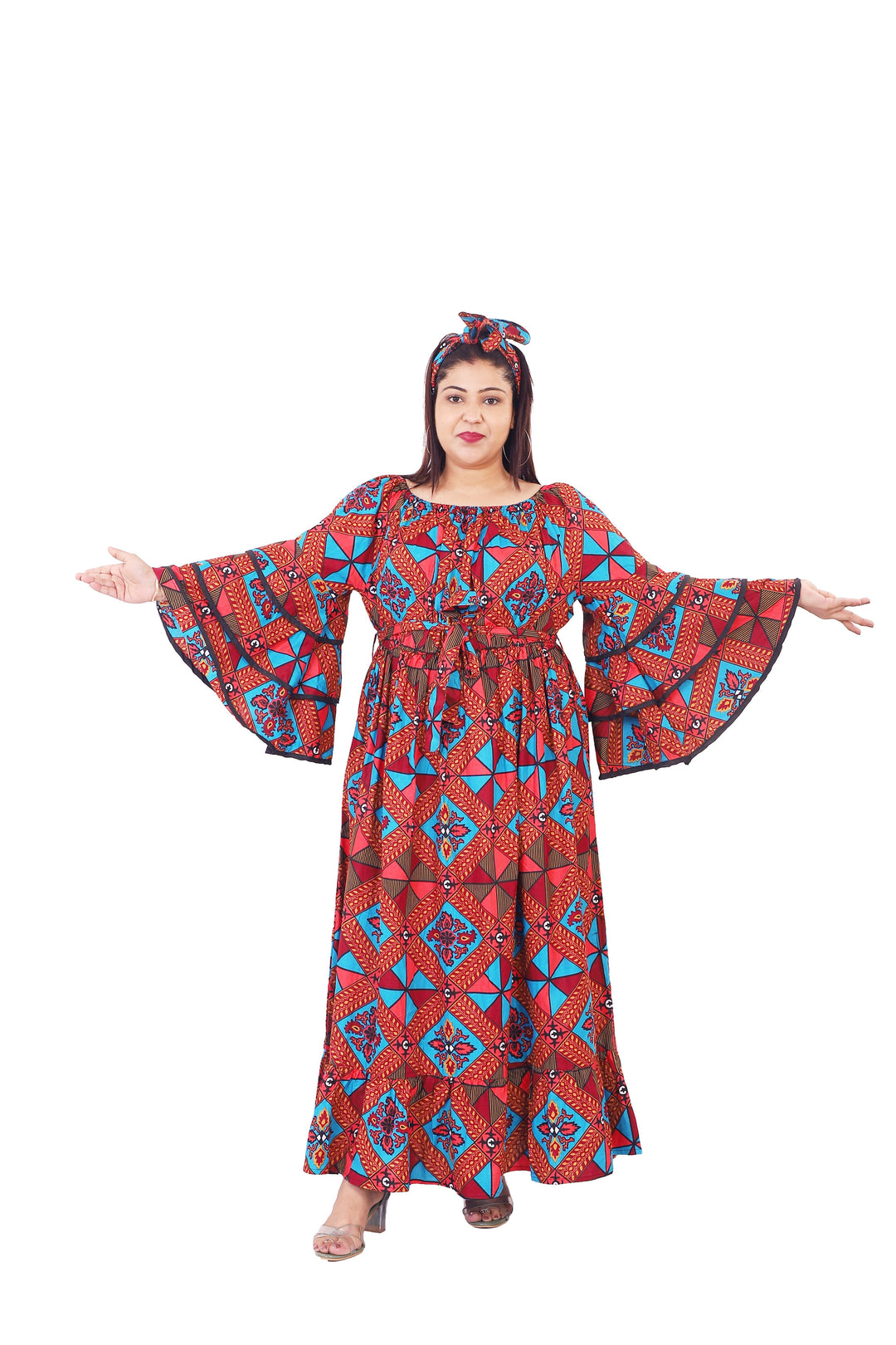 Three Tier Butterfly Sleeve Long Dress
