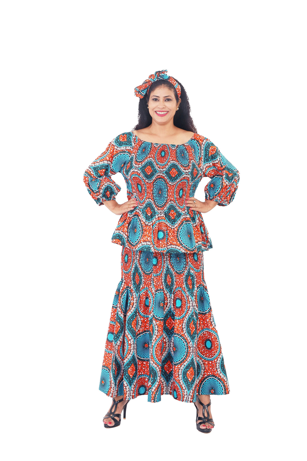 Elastic Skirt Set "Turquoise, Burnt Orange"