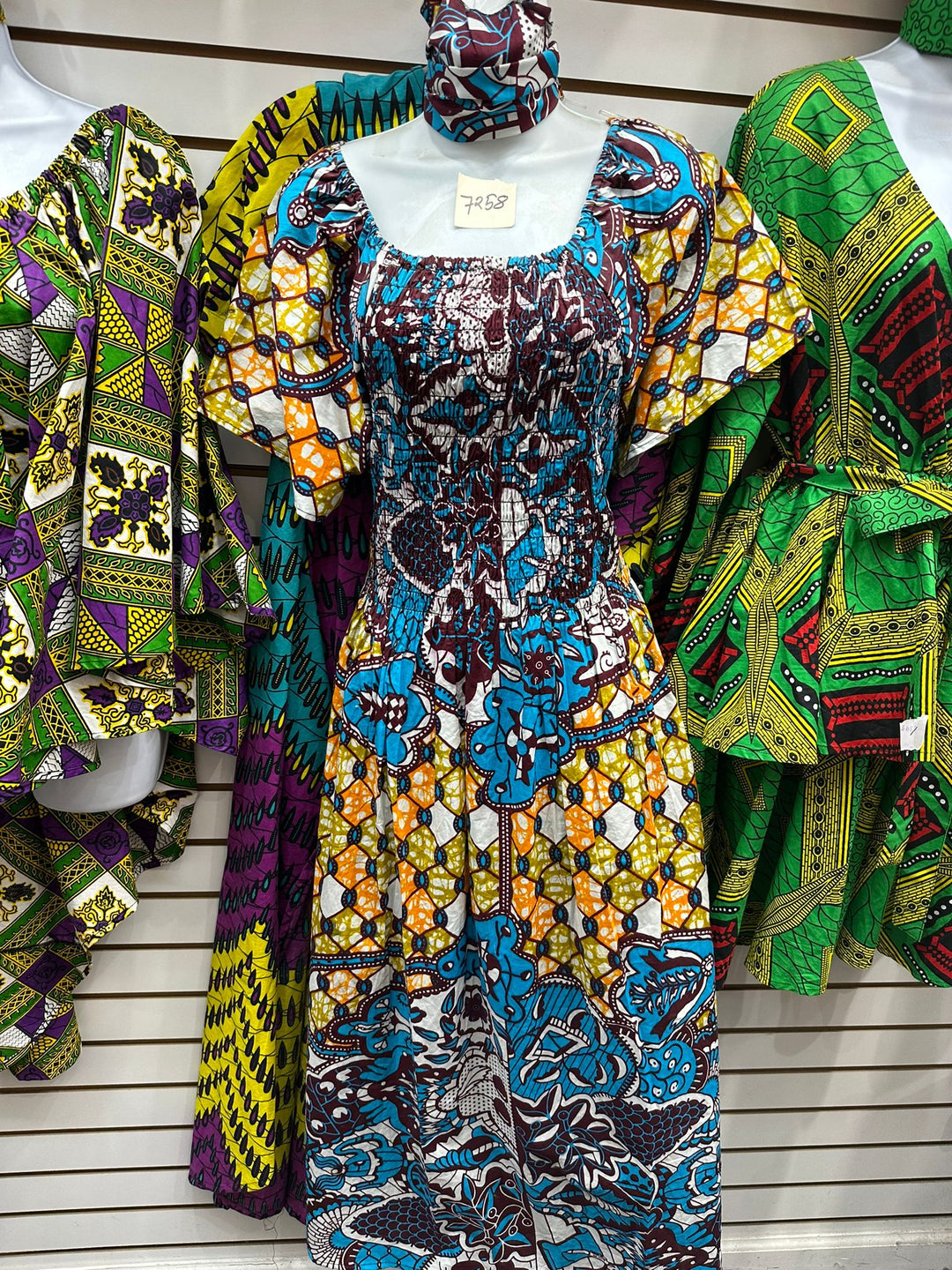 Long Elastic Dress "Blue, Yellow, White"
