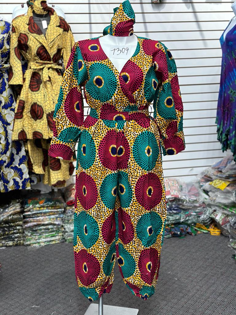 Long Sleeve Jumpsuit "Yellow, Turquoise, Magenta" - 7309