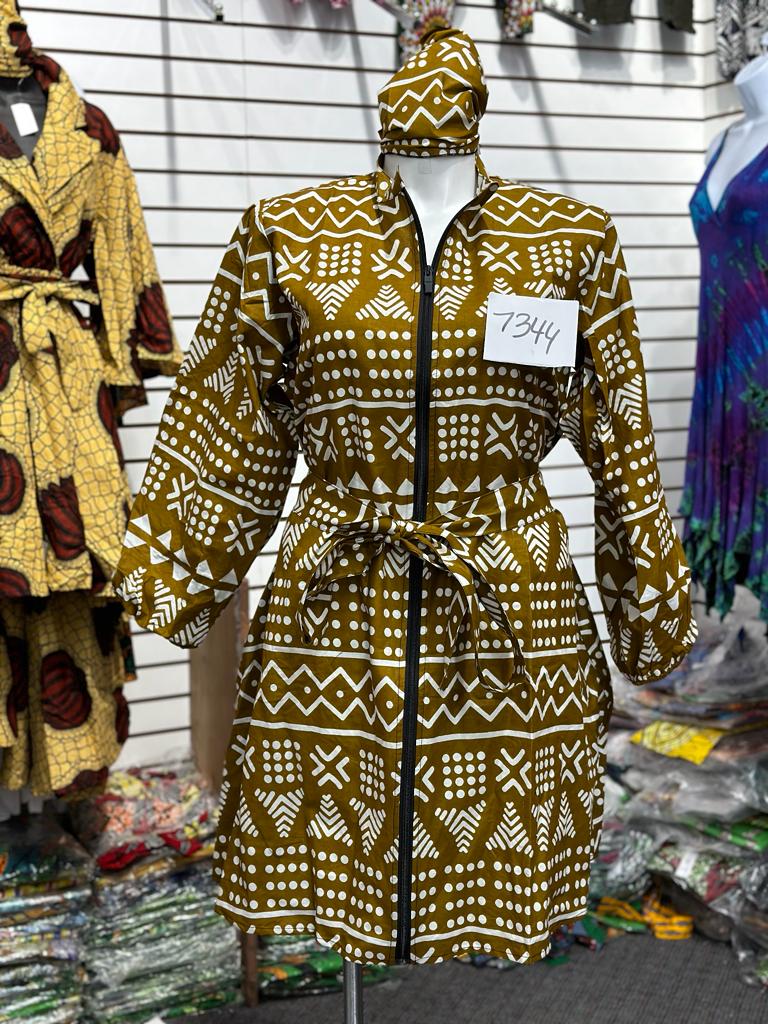 Zip Down Short Dress "Mustard" - 7344