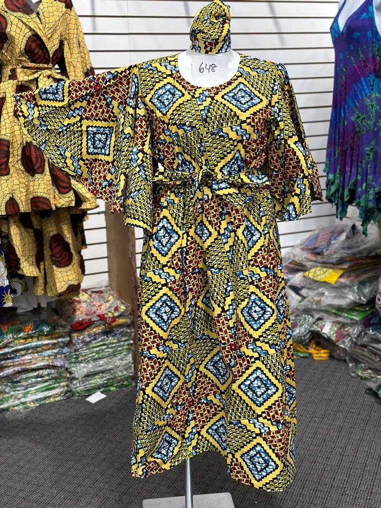 Bell Sleeve Long Dress "Yellow, Blue, Red, White" - 648
