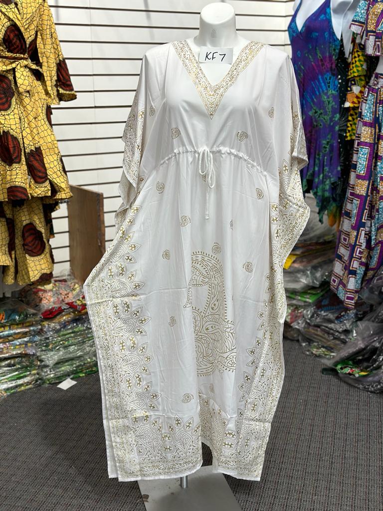 Maxi Caftan Dress "White & Gold" - KF7